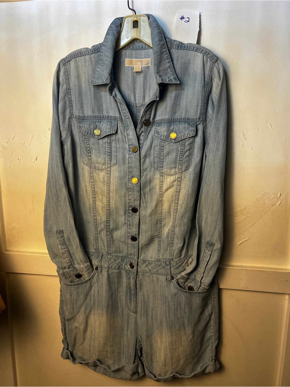 MICHAEL Michael Kors Light Blue Denim Overalls Romper